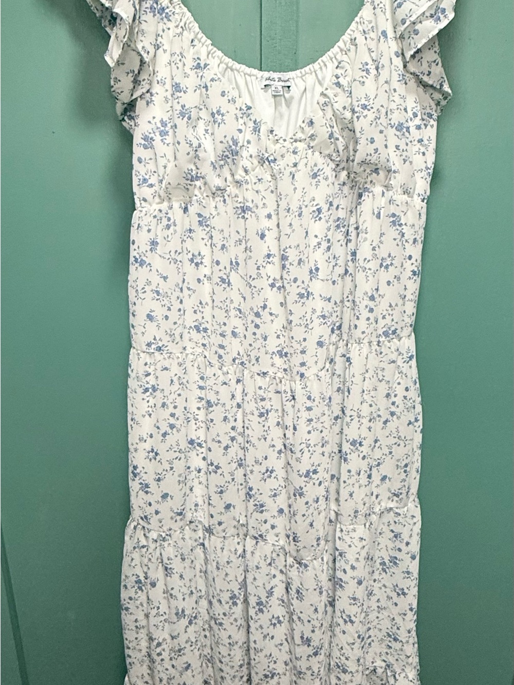 white birch White Maxi Sundress with Light Blue Floral Print